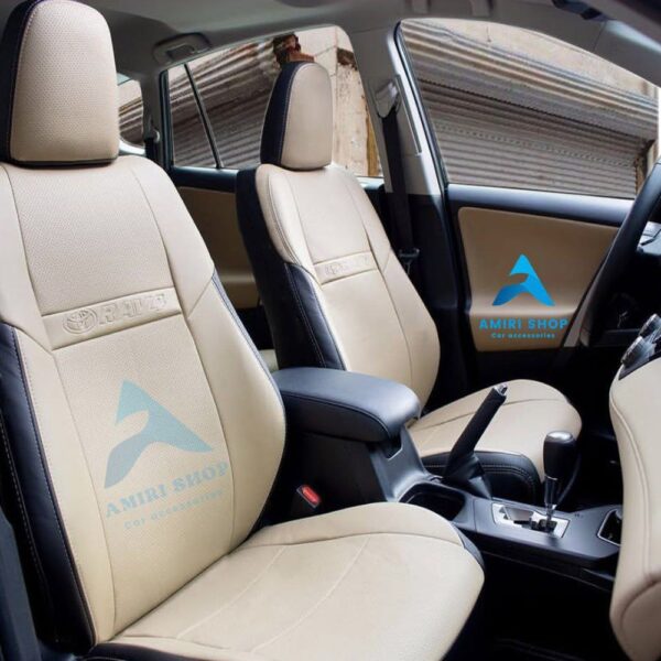 روکش صندلی راوفور 2013-2018 RAV4 تمام چرم رنگ کرم نوار مشکی