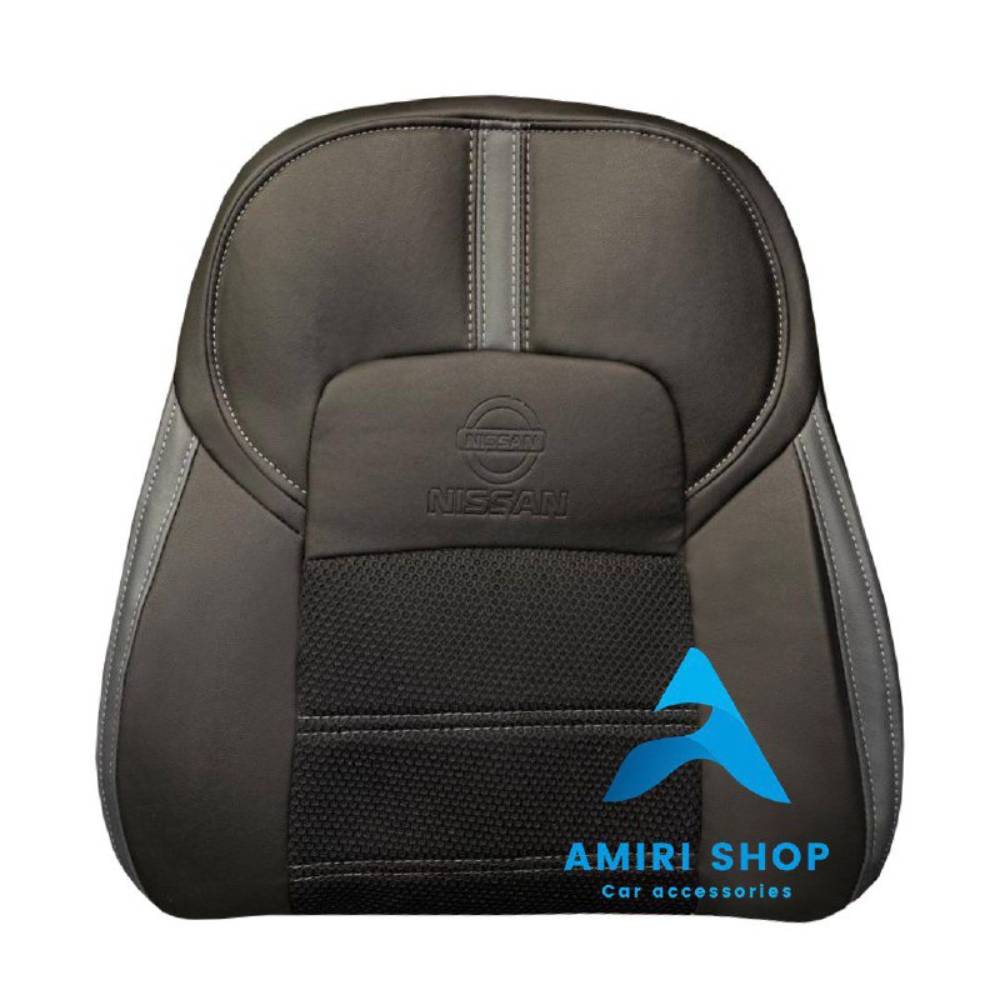 _امیری شاپ حسینی (33) روکش صندلی نیسان سیلفی چرم وسط پارچه رنگ مشکی نوار طوسی